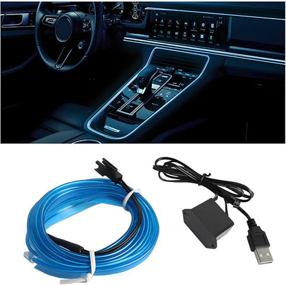 16FT EL Wire Strip Lights, USB Car Neon Trim, Sewing Edge, Blue | USB-powered operation, sewing-edge design, fuse protection, interior ambient lighting use, cut-to-length construction by HIPOPY