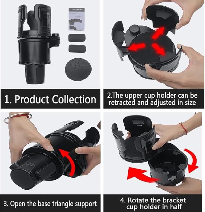Car Cup Holder Expander 2 in 1，Expandable Cup Holder with 360°Adjustable Base，Compatible with Hydro Flask, Yeti, Nalgene, Other Large Bottles Drinks Mugs, Expandable to 2.87"-6" (Black) - Image 8