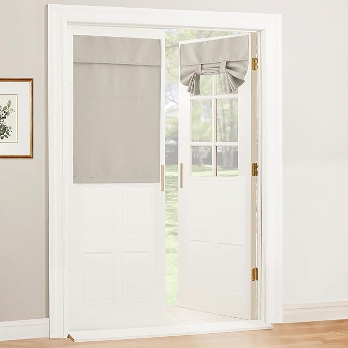 RYB HOME Blackout Door Window Curtains for Kitchen Back/Front Frchen Door | Self Adhesive, Privacy Glass Window Curtain, Half curtains for Windows, Renter Friendly, W26 x L40, Natural, 1 Panel by RYBHOME