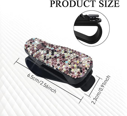 2PCS Bling Rhinestone Car Sun Visor Glasses Holders with Anti-Scratch Sponge, Sunglass Holder for Car, Ticket Card Clip Sunglasses Mount, Auto Eyeglass Hanger Clip for Women Girls (Purple) - Image 2
