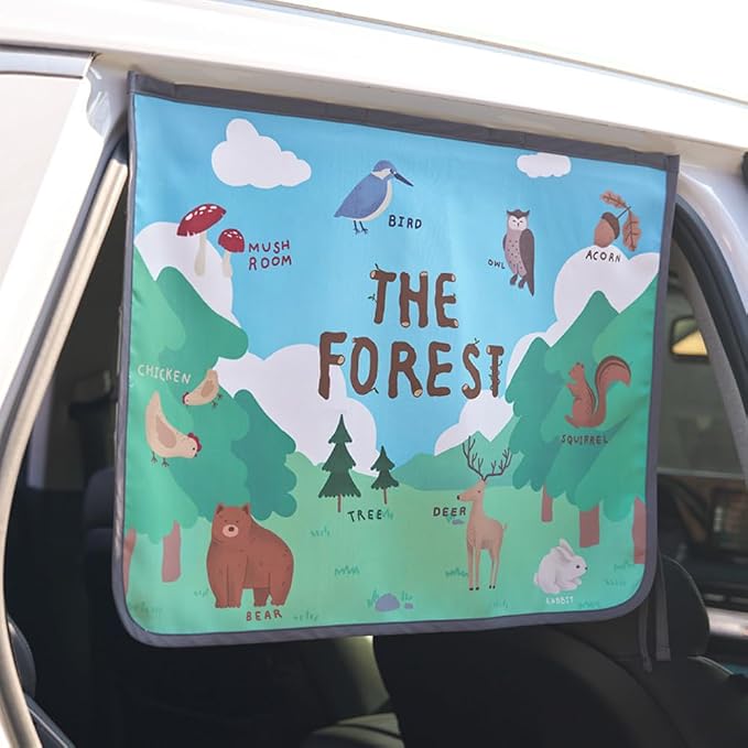 Magnetic Car Sun Shade Curtain for Side Window – Sun Blocker and UV Protector for Baby, Kids, and Pets – Universal Fit with Built-in Magnets for Steel-Framed Door (The Forest Season2) by Unknown