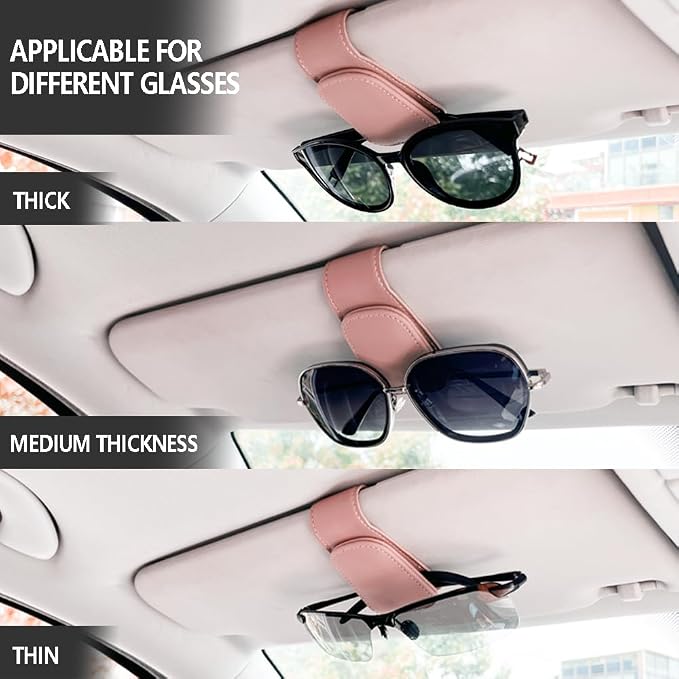 Sunglass Holder for Car, Magnetic Leather Eyeglass Hanger Clip for Car Sun Visor, Sunglasses Holder and Ticket Card Clip for Car Visor Accessories (1Pack Pink) - Image 3