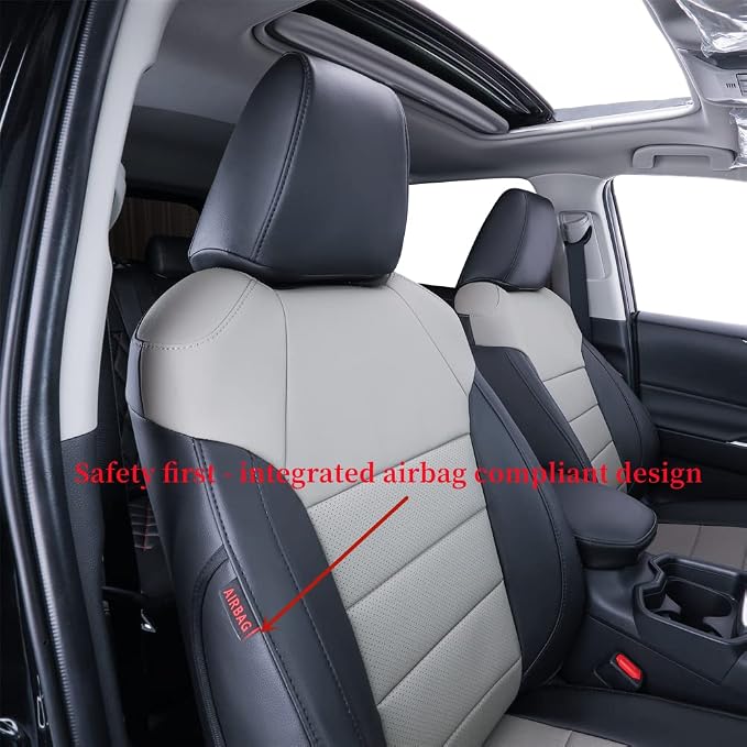 coverdream Corolla Waterproof Leather Seat Covers Custom Fit for 2023 2024 2025 Toyota Corolla Hybrid LE Seat Covers,Full Coverage,Airbag Compatible Car Seat Protector(Full Set,Black/Gray) - Image 3