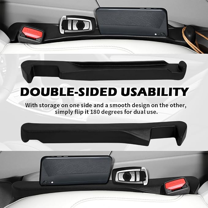 2PCS Car Seat Gap Filler Organizer,3 in 1 Car Seat Side Gap Filler with Hook for Avoiding Dropped Items,Universal No Drop Seats Guard for Filling Gaps 1.37-1.49 Inch Wide (Black) - Image 5