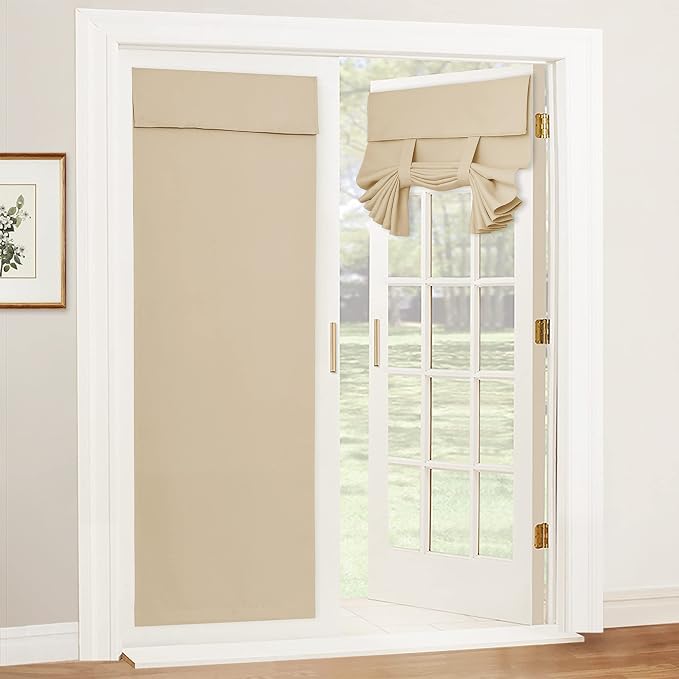RYB HOME French Door Window Curtain Blackout Blind, W34 x L69, Beige, 1 Pc | Self Adhesive, Privacy, Thermal Insulated, For Patio Kitchen Front Entry Front Back Door Glass Window, Renter Friendly by RYBHOME