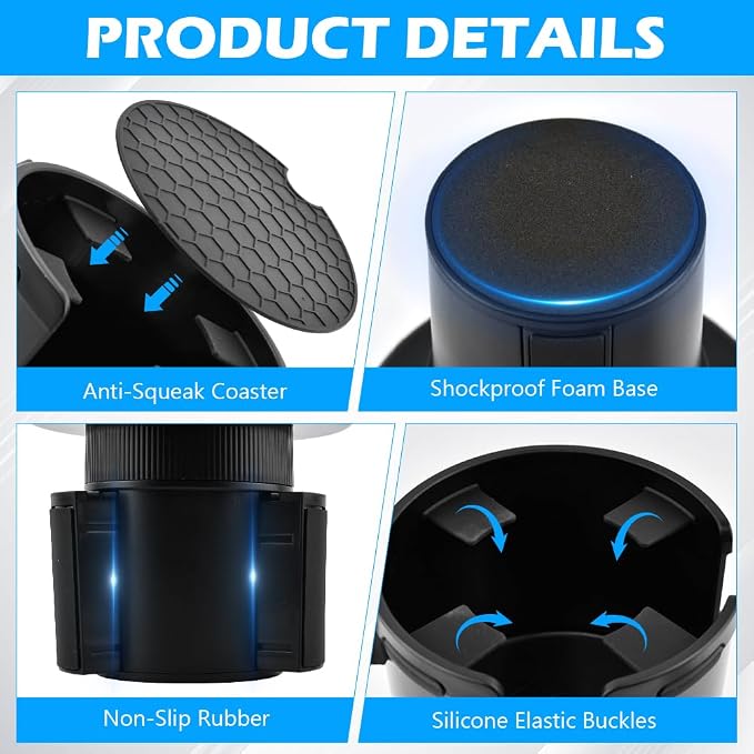 1 Pack Car Cup Holder Expander 2 in 1 Adapter with Expandable Base, Car-Seat Headrest Hook 4 Pack Hanger Storage Organizer fit Universal Vehicle Car Mugs in 2.2"-4.2" (10-48oz) - Image 3