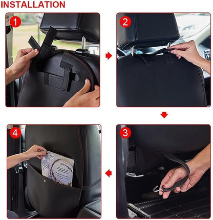 HCMAX 2 Pack Kick Mat Car Seat Back Protector Waterproof Easy to Clean Multifunctional Organizer Storage Bag Travel Accessory PU Leather Black - Image 7