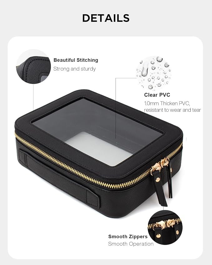KOTORA Clear Sunscreen Makeup Bag Organizer Set,Portable Travel Toiletry Case for Women, Vegan Leather Cosmetic Pouch Beach Essentials Make Up Bag Organizer Storage Traveling (Black) - Image 3