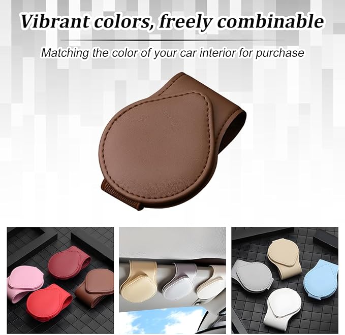 Sunglasses Holder for Car Visor, Magnetic Leather Sun Visor Eyeglasses Hanger & Ticket Card Clip, for Most Cars - Image 6