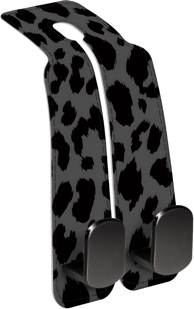 Car Seat Back Storage Headrest Hook, Premium Leather Double Metal Hook, Hanger Storage Organizer for Purse Cloth Bag, Car Interior Accessories Luxury Black Leopard by Unknown