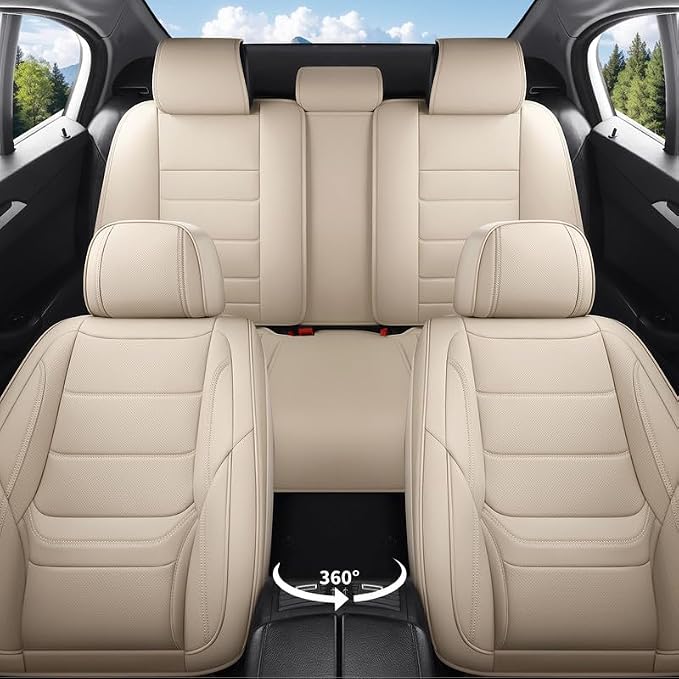 Car Seat Covers Full Set Custom Fit For Lexus RX 330 2004-2006, Beige | Lumbar Support, Premium Faux Leather, Breathable, Anti-Slip, Airbag Compatible, Waterproof, Car Seat Protectors, 2 Row-5Seat - Image 2
