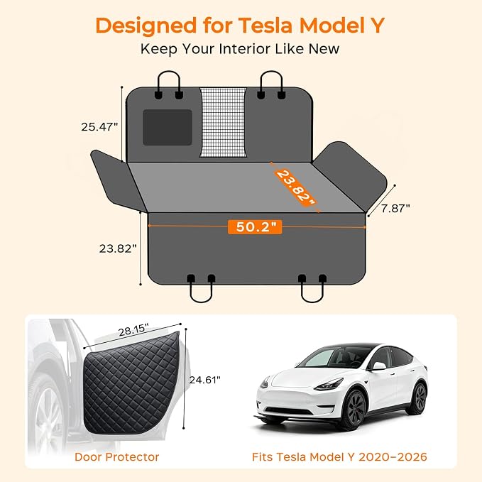 URPOWER Hard Bottom Dog Back Seat Extender, Fits Tesla Model Y | Supports 550 lbs, Stable 3-Panel Hard Bottom, Added High-Density Foam for Comfort, Waterproof 900D Oxford, 45% More Space - Image 4