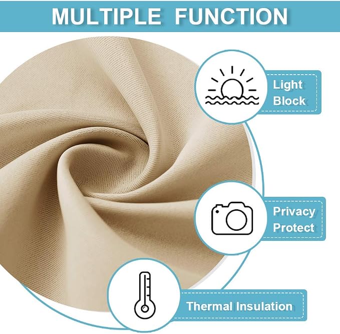 RYB HOME Half Curtain Tiers 36 inch Length, Rod Pocket | Short Blackout Curtains for Small Window,Thermal Insulated,Privacy ,Energy Efficient,W34 x L36,Biscotti Beige,2 Panels - Image 6