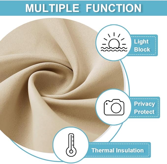 RYB HOME Curtains for Bedroom Living Room Nursery Office 63 inches Long | Thermal Insulated Room Darkening Privacy Protection Rod Pocket Drapes for Home Theater, W34 x L63, Biscotti Beige, 2 Panels - Image 2