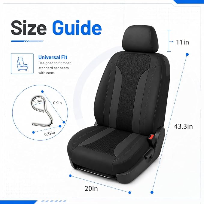 4 PCS Cooling Car Seat Covers, Breathable Auto Driver Seats Protective Cover with Hooks, Comfortable Anti-Slip Front Seats Cover Interior Accessories for Car Truck SUV (Black) - Image 2