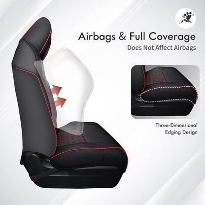 Huidasource Tacoma Seat Covers Front&Rear, Full Coverage Waterproof Car Seat Cover Fit for 2005-2015 Double & Crew Cab 2nd Gen Toyota Tacoma Base Prerunner SR5 Limited TRD Sport(Full Set/Black&Red) - Image 4