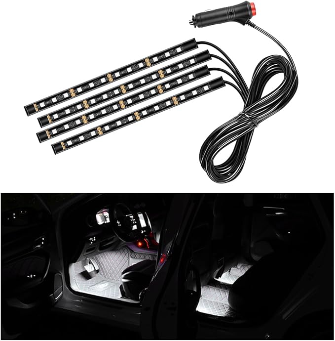 Ohleats Car LED Strip Light, 48 LED RGB Auto Interior Atmosphere Lights, Cigarette Lighter Under Dash Ambient Night Light, Interior Lamp Lighting Kit (White, Cigarette Lighter) by Ohleats