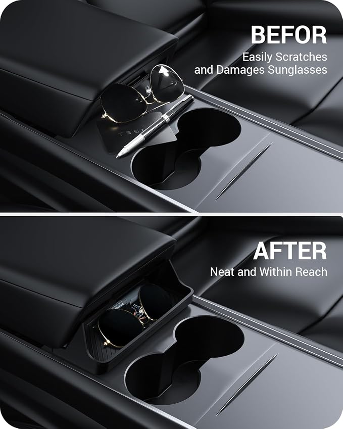 BASENOR Center Console Sunglasses Holder for Tesla Model Y Model 3 | Armrest Box Eyeglasses Storage Box Key Card Holder for 2021-2024 Model 3/Y Interior Accessories - Image 3