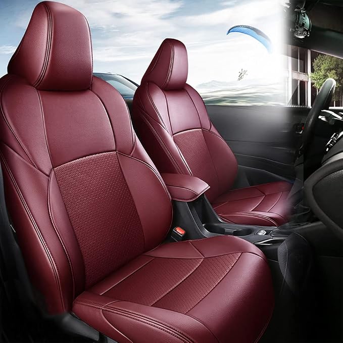 CocheFamilia Custom Fit Corolla Car Seat Covers for Select Toyota Corolla 2020-2025 SE,Nightshade & 2020-2022 SE Apex & 2023-2025 XSE & 2025 FX - Full Set,Leather (Burgundy) by CocheFamilia