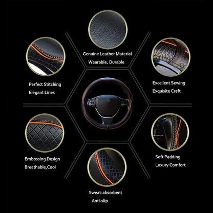 Car Steering Wheel Cover, Anti-Slip, Safety, Soft, Breathable, Heavy Duty, Thick, Full Surround, Sports Style (Black with Light Orange Line) - Image 3