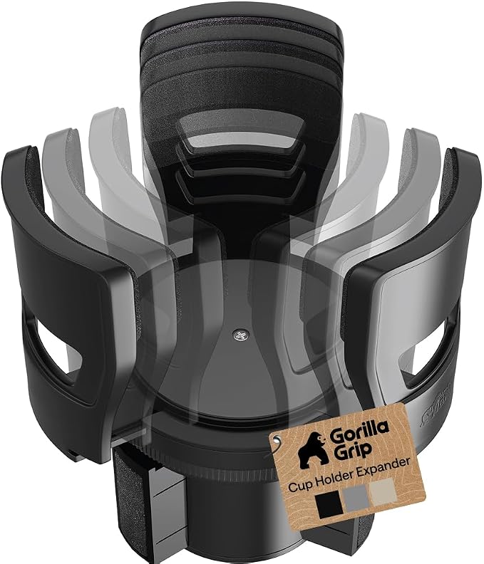 GORILLA GRIP Patent Pending Adjustable Car Cup Holder Expander, Keeps Water Bottle Secure, Expands to Fit 18 to 48 oz Large Bottles, Yeti, Owala, Stanley with Handle, Coffee Mug Insert for Cars, Black by Unknown
