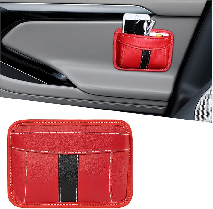 Car Seat Side Pocket Organizer, Leather Vehicle Seat Gap Filler Organizer, Automotive Console Side Cell Phone & Sunglasses Holder Storage Bag, Universal for SUV Automobile Truck (Red) by Unknown
