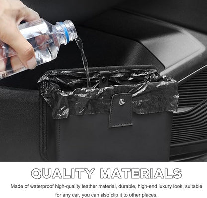 Yourkar Car Trash Can, Foldable Waterproof Leather Car Garbage Organizer Holder, Automotive Mini Dustbin Container with One Roll Trash Bag, Universal Interior Car Accessories (Gray, M) - Image 6