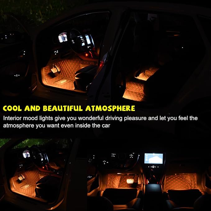 Car LED Strip Light, 24 LEDs RGB Neon Interior Atmosphere Lights, 12V Under Dash Ambient Night Light, USB Port Auto Interior Decorative Lamp, Universal Car Accessories (Orange-Yellow) - Image 4