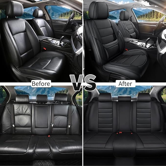 Car Seat Covers Full Set Custom Fit For Toyota Camry 2001-2026, Black | Lumbar Support, Premium Faux Leather, Breathable, Anti-Slip, Airbag Compatible, Waterproof - Image 5
