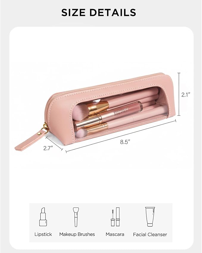 Clear Pencil Case for Girls,Leather Travel Makeup Bag for Purse Portable Transparent Waterproof Cosmetic Organizer Pouch with Zipper - Image 2