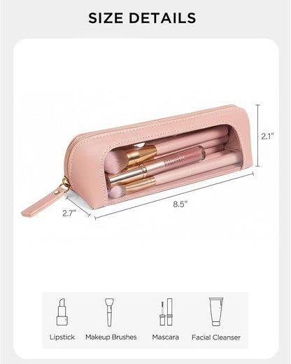 Clear Pencil Case for Girls,Leather Travel Makeup Bag for Purse Portable Transparent Waterproof Cosmetic Organizer Pouch with Zipper - Image 2