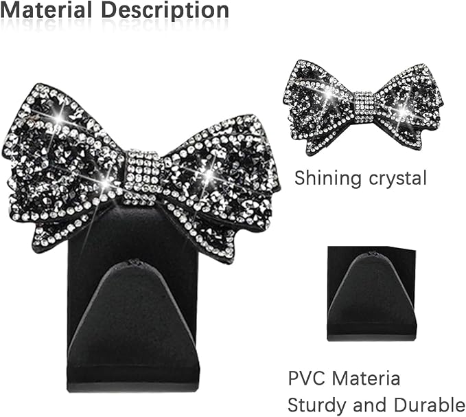 Zpana Bling Car Headreat Hook, 2PCS Crystal Rhinestone Cute Bow Vehicle Seat Back Hanger Storage for Purses Bags Grocery, Diamond Auto Rear Seat Organizer, Universal for SUV Truck Sedan (Blue) | PVC construction, rhinestone bow design, compact rear sea... - Image 3