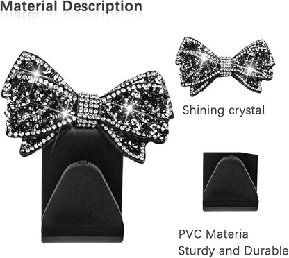 Zpana Bling Car Headreat Hook, 2PCS Crystal Rhinestone Cute Bow Vehicle Seat Back Hanger Storage for Purses Bags Grocery, Diamond Auto Rear Seat Organizer, Universal for SUV Truck Sedan (Blue) | PVC construction, rhinestone bow design, compact rear sea... - Image 3