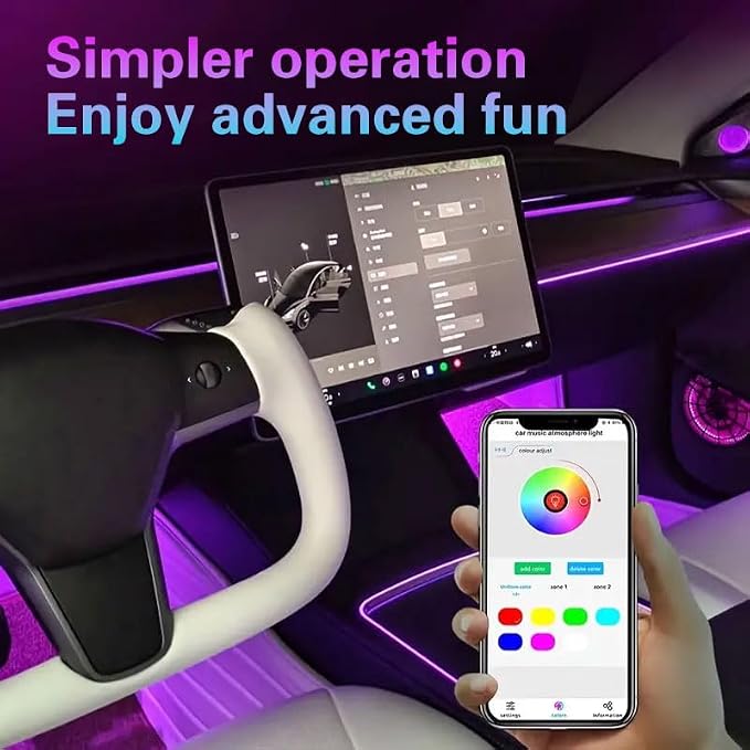 Car LED Interior Strip Lights, TEKSHINNY RGB Car Interior LED Light Wireless APP and Remote Control, 5 in 1 Ambient Lighting Kit with 236 Inches Fiber Optic, EL Wire Lights for Car Inside - Image 3