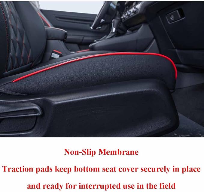 EKR Car Seat Covers for Honda CRV 2017-2022 Leatherette Full Set | Custom Fit for Honda CRV 2017 2018 2019 2020 2021 2022,Factory-Style Interior Upgrade,Faux Leather(Black with Red Piping) - Image 2