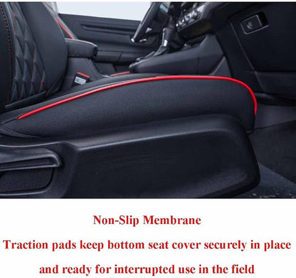 EKR Car Seat Covers for Honda CRV 2017-2022 Leatherette Full Set | Custom Fit for Honda CRV 2017 2018 2019 2020 2021 2022,Factory-Style Interior Upgrade,Faux Leather(Black with Red Piping) - Image 2