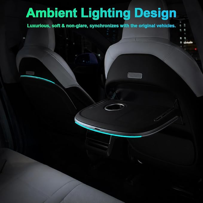 Tray Table for Tesla Model Y Model 3, Folding Seat Back Food Tray for Tesla | Premium Leather Tesla Table, Ambient Lighting,Adjustable Tray Angles, Tesla Seat Back Tray Table Desk for Food Eating, Laptop - Image 5
