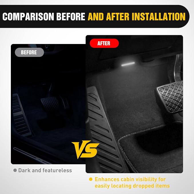 Nilight 2 PCS White Color Wireless Magnetic LED Interior Lights | USB Rechargeable Universal Mini Sticky Footwell Ambient Atmosphere Reading Lamp with Touch Sensor, Portable Night Lighting - Image 4