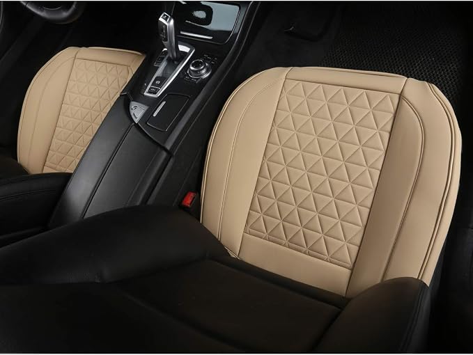 Black Panther 1 Pair Luxury Car Seat Covers Front Bottom Seat Cushion Covers, Anti-Slip and Wrap Around The Bottom, Fit 95% of Vehicles - Beige - Image 2