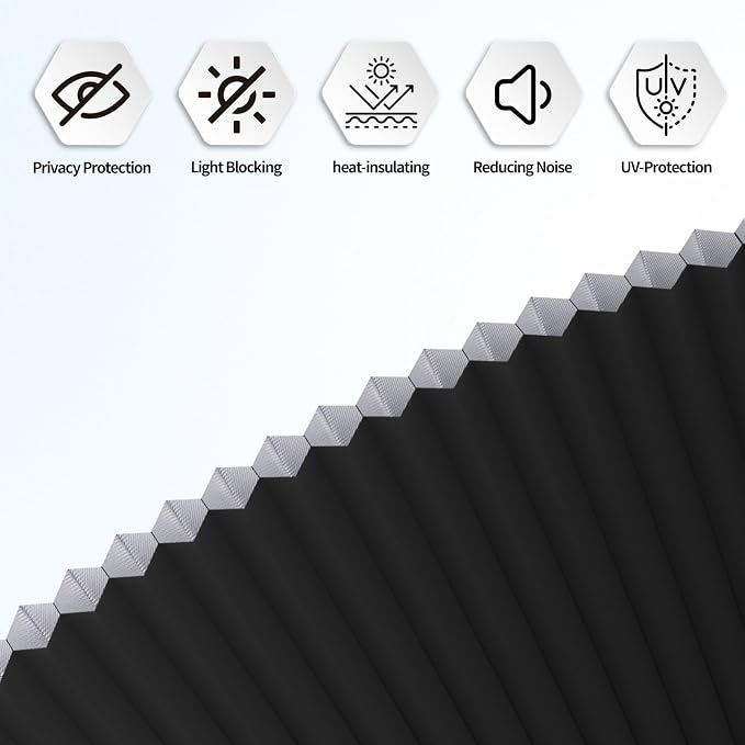 Myshade Arch Window Shades Half Circle Blackout Cellular Shades Cordless No Drill Blinds for Windows Half Moon Honeycomb Fabric No Tools Room Darkening Shades Easy Install (1PCS Black 96" W X 48" H) - Image 6