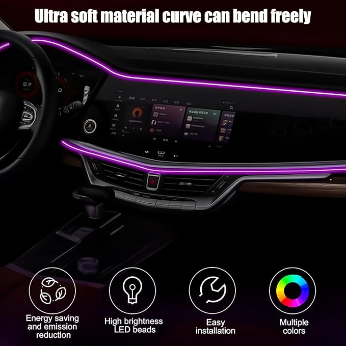 16FT EL Wire Interior Car LED Strip Lights, USB Neon Vehicle Ambient Lighting with Fiber Optic, Sound Music Active Automotive Inside Decorations Lamp Strip, Universal Fit - Image 5