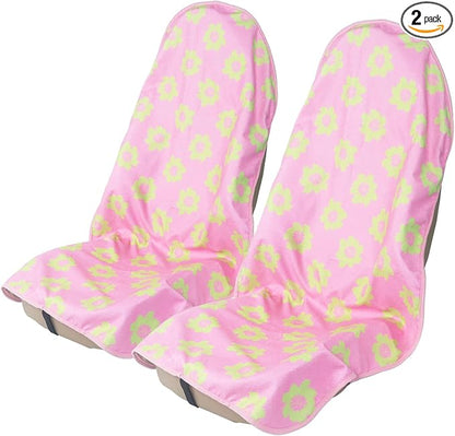 Sweat Towel Car Seat Cover Protector Front Seats for Gym Workout, Running, Swimming, Beach and Hiking, Waterproof Universal Seat Cover for Car, Trucks, Van & SUV (2, Pink Flower, Front) by Unknown