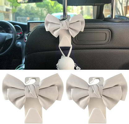 2-Pack Car Seat Headrest Hooks, Handbag Hangers, White leather | Storage organizer for handbags, clothes, coats and grocery bags; practical interior accessory for most cars and SUVs by Unknown