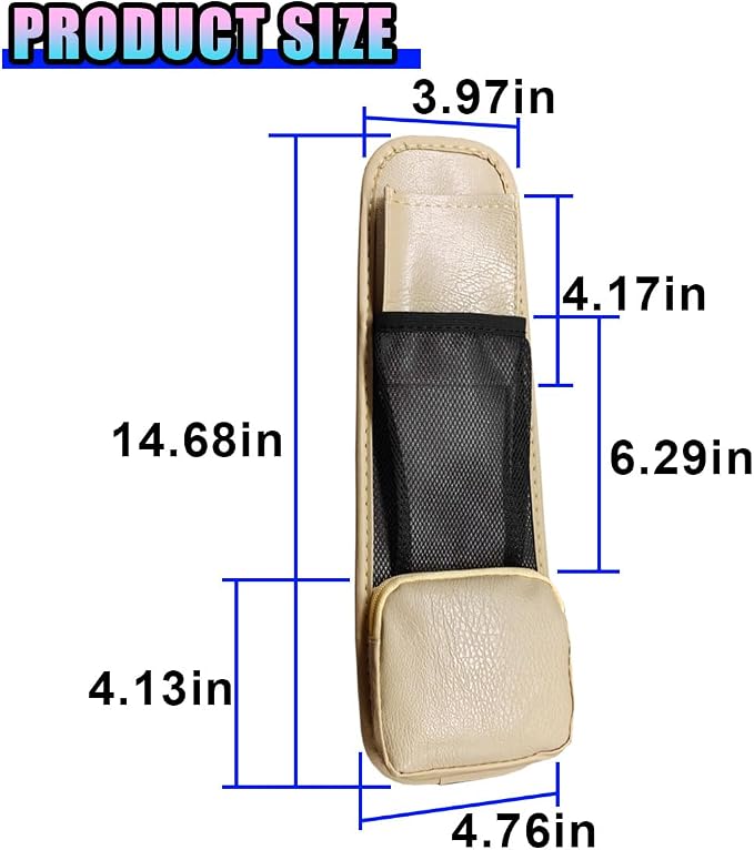 Leather Car Seat Side Organizer, Multi-Pocket Hanging Storage Bag, Front Seat Gap Holder for Phone Wallet Glasses, Universal Auto Accessories for SUV Truck RV (Beige) - Image 2