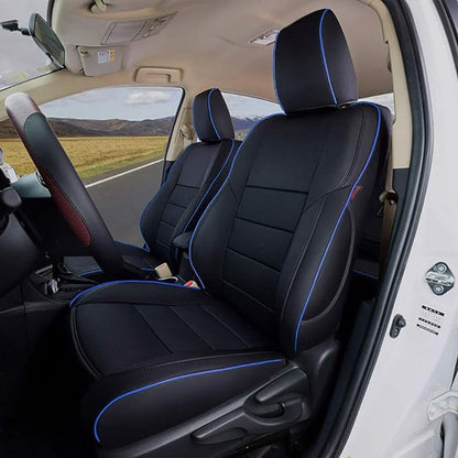 EKR Corolla Seat Covers Custom Fit for Toyota Corolla 2014 2015 2016 2017 2018 2019 L/LE Series Sedan,Leather Car Seat Cover Full Set for SUV-Faux Leather(Black with Blue Trim) by EKR