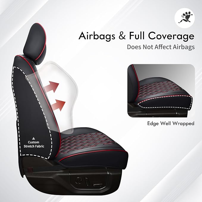 Huidasource Wrangler JL Seat Covers 4 Door 2018-2026 Without Rear Cupholder | Waterproof Wrangler Seat Covers Full Set, Custom Seat Cushion Covers Fit for Jeep Wrangler JL 4-Door (Full Set/Black&Red) - Image 5
