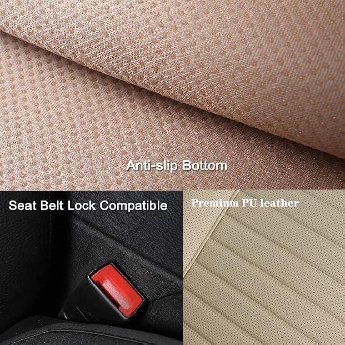 Universal Car Seat Cover PU Leather Car Seat Cushion Driver Seat Cover with Backrest - Car Front Seat Protector Fits 95% of Vehicles-1 Piece (Beige-B) - Image 6