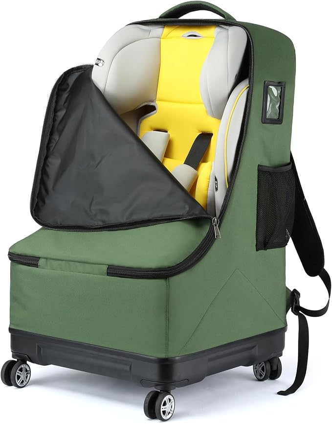 TUGUAN Car Seat Travel Bag for Airplane with Spinner Wheels, Infant Car Seat Bags for Air Travel with Hard Bottom, Padded Car Seat Backpack, Large Car Seat Storage Bag Airport Check, Green - Image 7