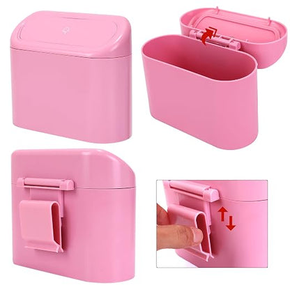 Ginsco 2 Pack Mini Car Trash Can with Lid, Small Car Garbage Can, Cute Leakproof ABS Trash Bin, Auto Accessories for Interior, Garbage Bin for Home, Office with 120pcs Trash Bags Pink - Image 5