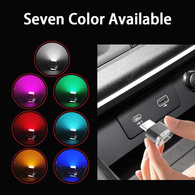 Type-C Adapters Atmosphere Light 4-Pack Universal Plug-in Miniature LED Night Light for Car Interior and Trunk Ambient Lighting Armchair lamp (White) - Image 2